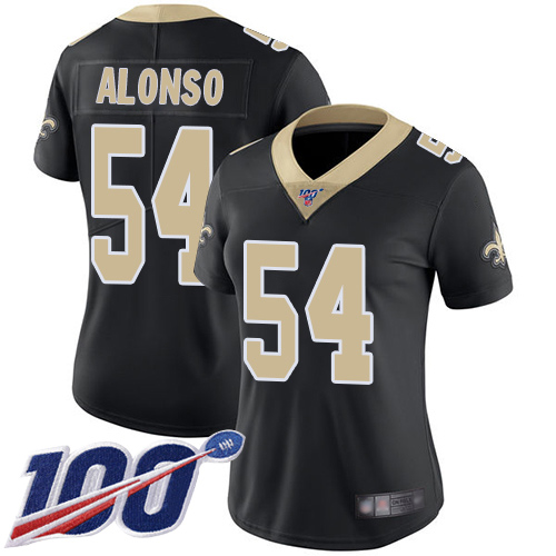 Personalized Women New Orleans Saints #54 Kiko Alonso Black Untouchable 100th season Patch Jersey