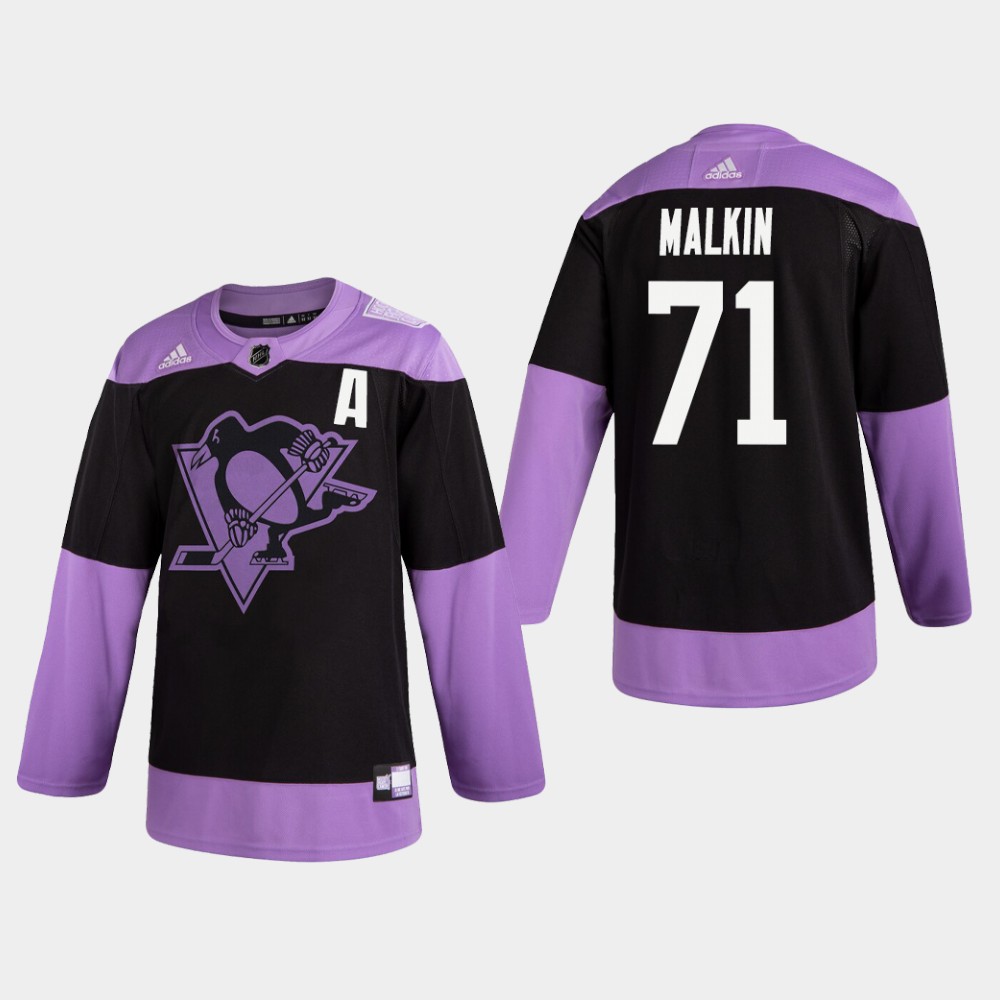 Personalized Penguins #71 Evgeni Malkin Hockey Fights Cancer Practice Black Jersey