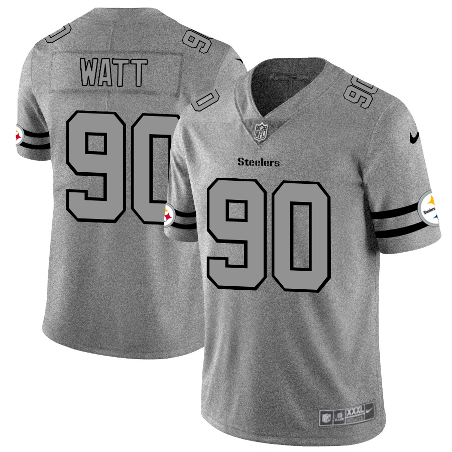 Personalized Steelers 90 T.J. Watt 2019 Gray Gridiron Gray Untouchable Limited Jersey