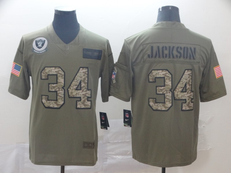 Personalized Raiders 34 Bo Jackson 2019 Olive Camo Salute To Service Limited Jersey
