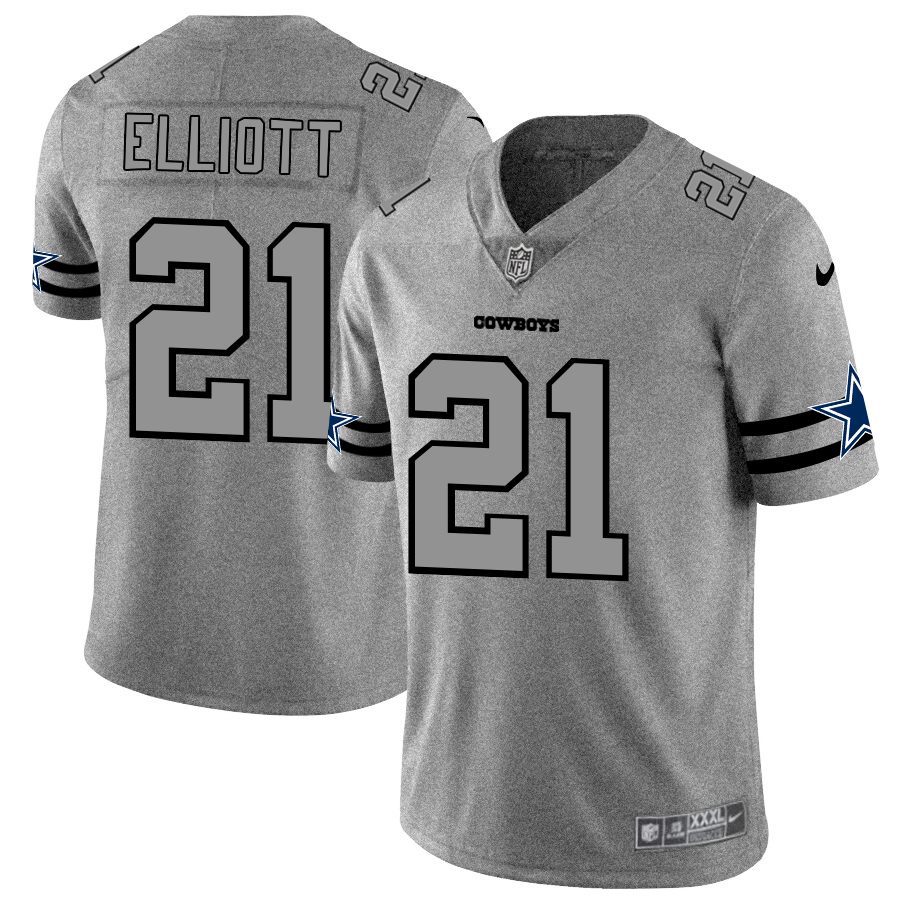 Personalized Cowboys 21 Ezekiel Elliott 2019 Gray Gridiron Gray Untouchable Limited Jersey