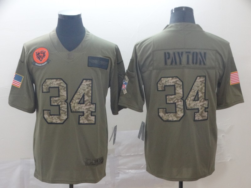 Personalized Bears 34 Walter Payton 2019 Olive Camo Salute To Service Limited Jersey