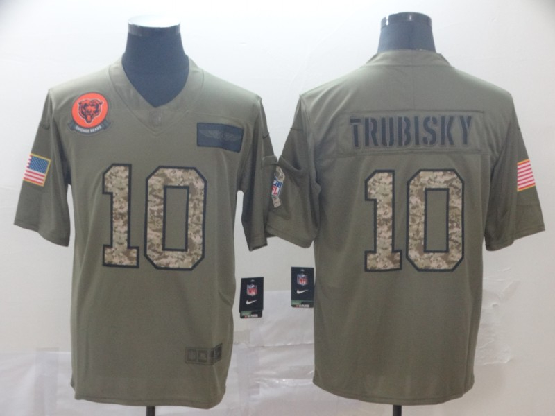 Personalized Bears 10 Mitchell Trubisky 2019 Olive Camo Salute To Service Limited Jersey