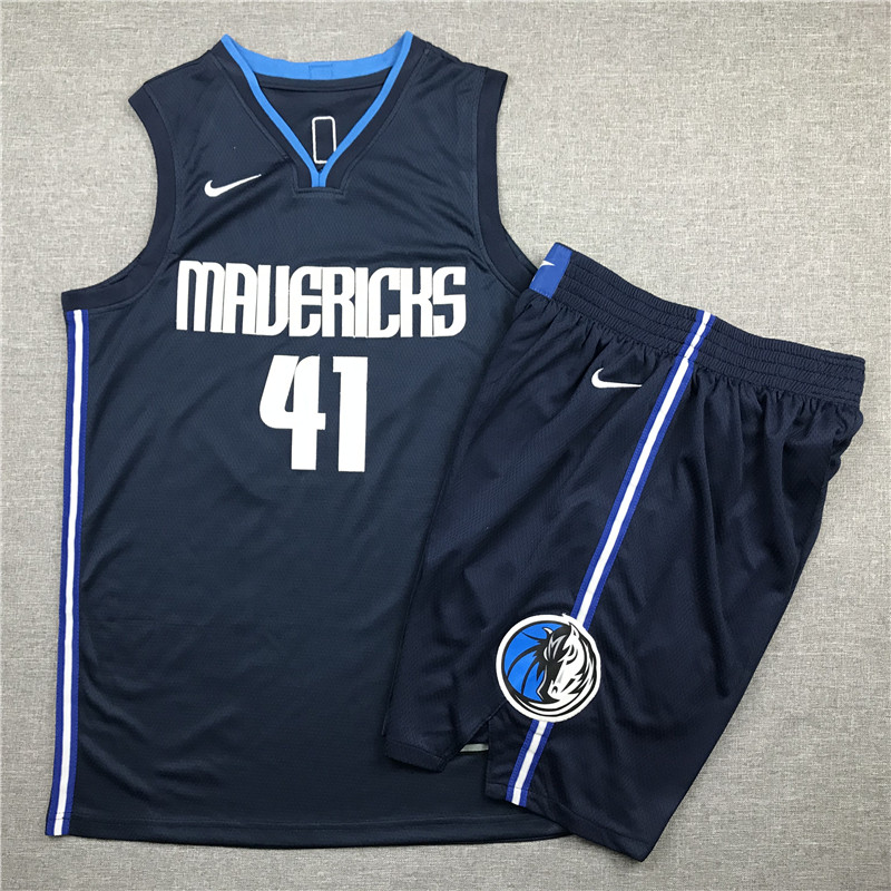 Personalized Mavericks 41 Dirk Nowitzki Navy Swingman Jersey(With Shorts)