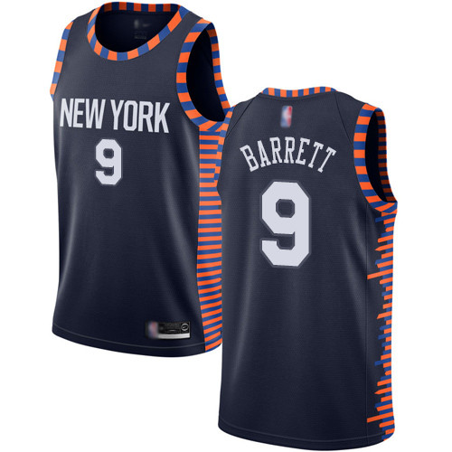 Personalized Knicks #9 R.J. Barrett Navy Basketball Swingman City Edition 2019 20 Jersey