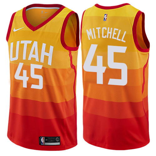 Personalized Jazz #45 Donovan Mitchell Orange Basketball Swingman City Edition 2019 20 Jersey