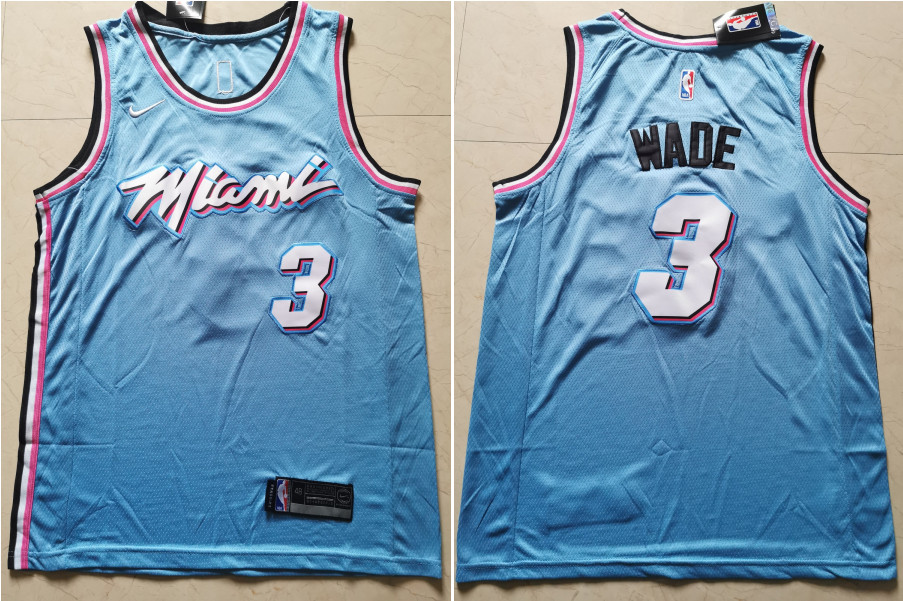 Personalized Heat 3 Dwyane Wade Light Blue City Edition Swingman Jersey