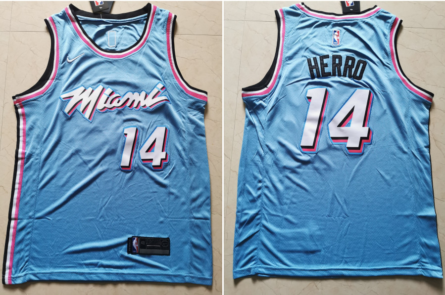 Personalized Heat 14 Tyler Herro Light Blue City Edition Swingman Jersey