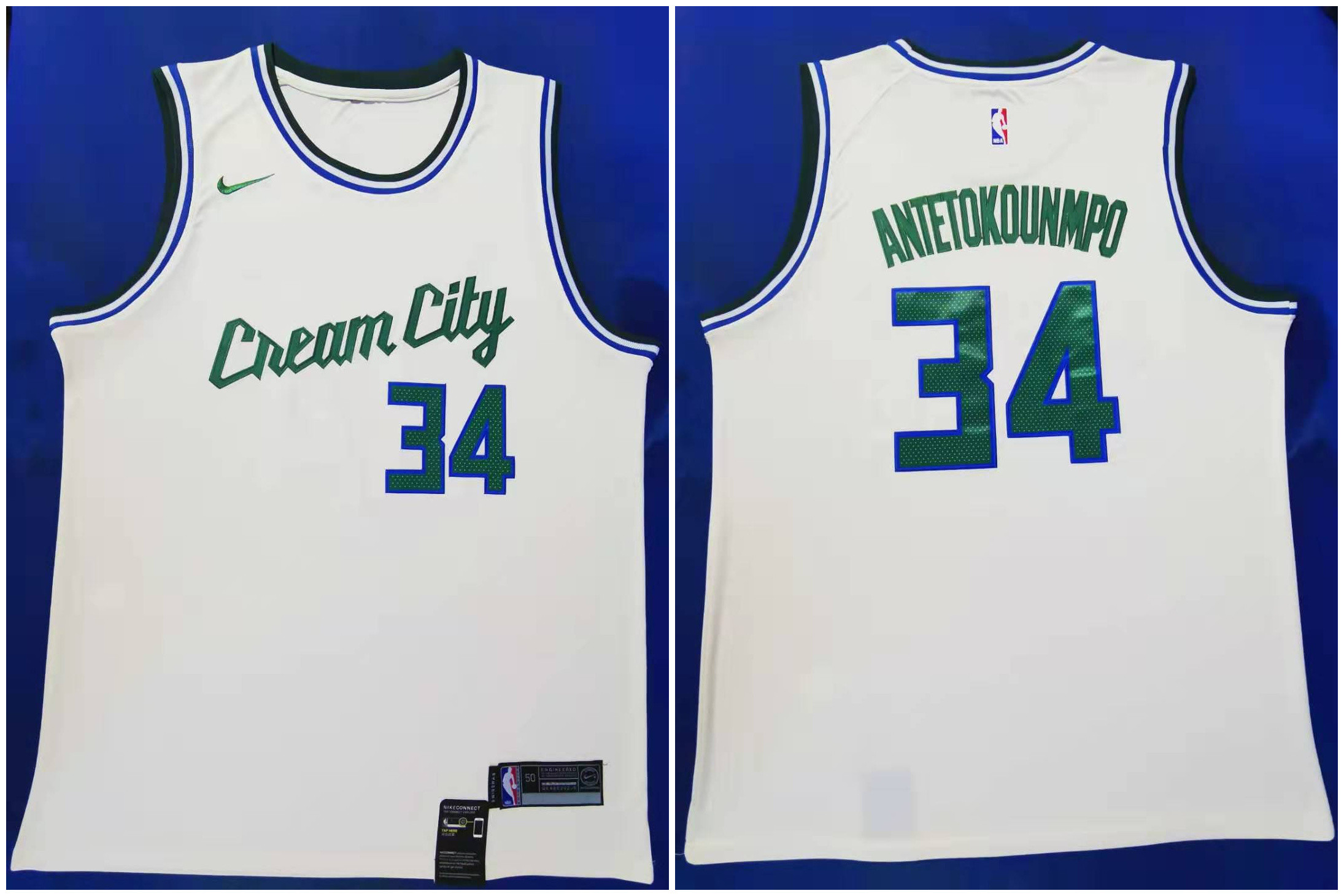 Personalized Bucks 34 Giannis Antetokounmpo Cream 2019-20 City Edition Swingman Jersey