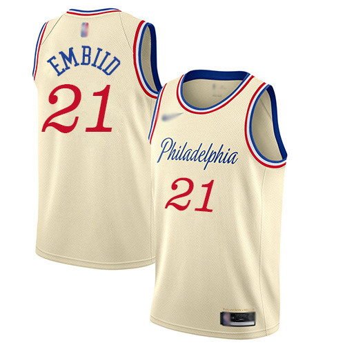 Personalized 76ers #21 Joel Embiid Cream Basketball Swingman City Edition 2019 20 Jersey