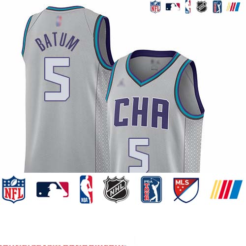 Personalized Hornets #5 Nicolas Batum Gray Basketball Jordan Swingman City Edition 2019 20 Jersey
