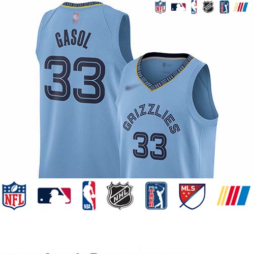 Personalized Grizzlies #33 Marc Gasol Light Blue Basketball Swingman Statement Edition Jersey
