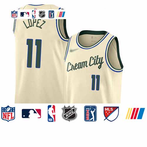 Personalized Bucks #11 Brook Lopez Cream Basketball Swingman City Edition 2019 20 Jersey