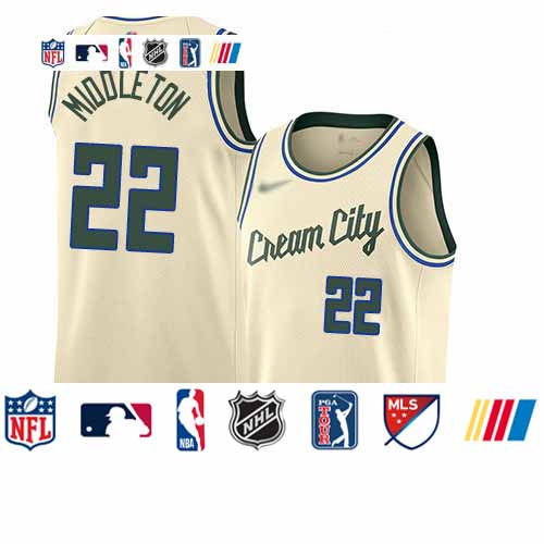 Personalized Bucks #22 Khris Middleton Cream Basketball Swingman City Edition 2019 20 Jersey