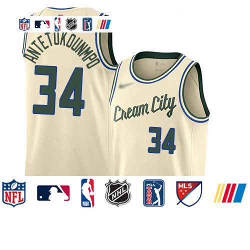 Personalized Bucks #34 Giannis Antetokounmpo Cream Basketball Swingman City Edition 2019 20 Jersey