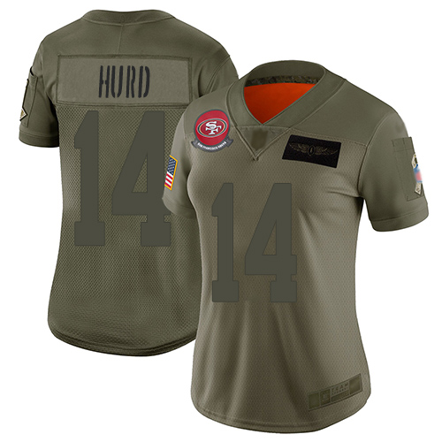 Personalized 49ers #14 Jalen Hurd Camo Women’s Stitched Football Limited 2019 Salute to Service Jersey