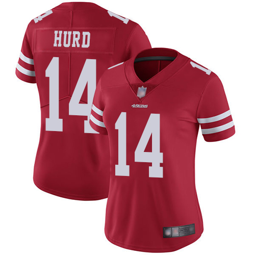 Personalized 49ers #14 Jalen Hurd Red Team Color Women’s Stitched Football Untouchable Limited Jersey