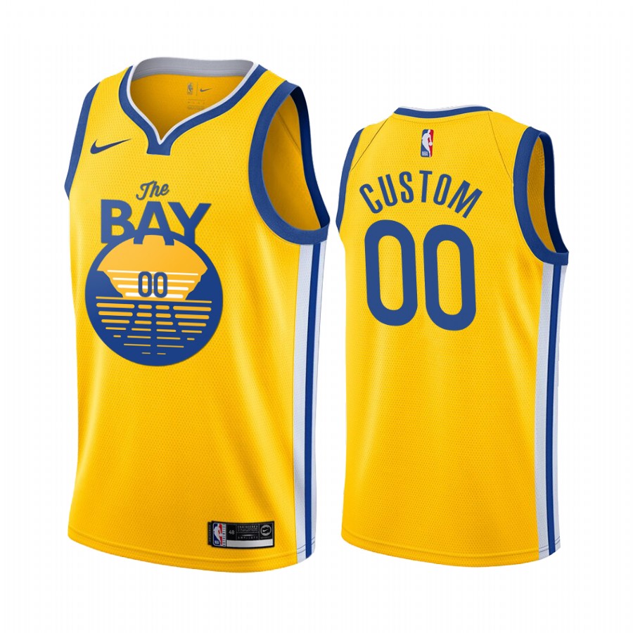 Personalized Warriors 2019-20 Men’s Yellow The Bay City Edition NBA Jersey