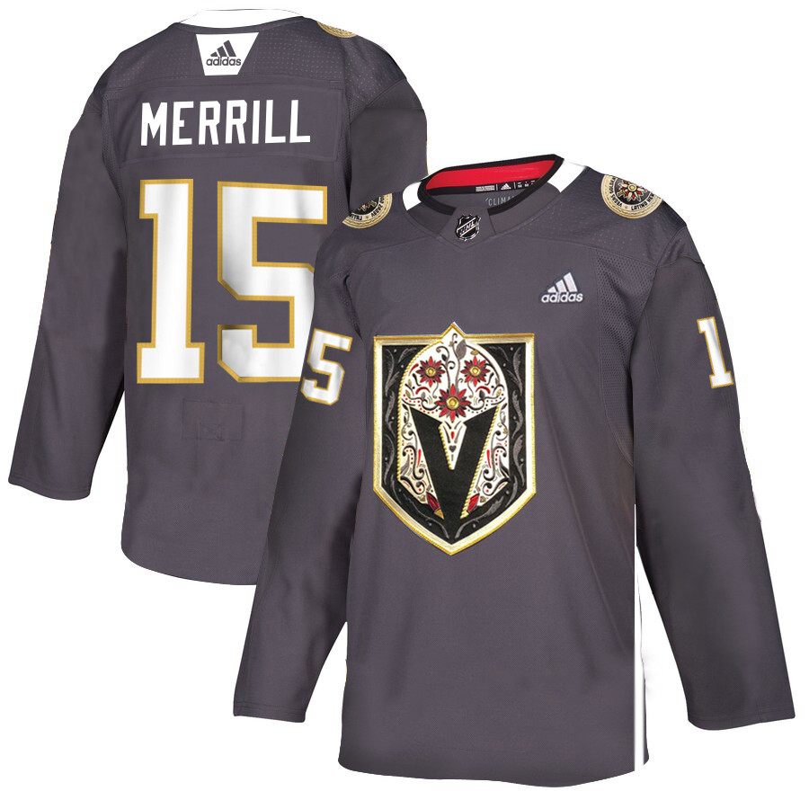 Personalized Vegas Golden Knights 15 Jon Merrill Gray Dia De Los Muertos Jersey