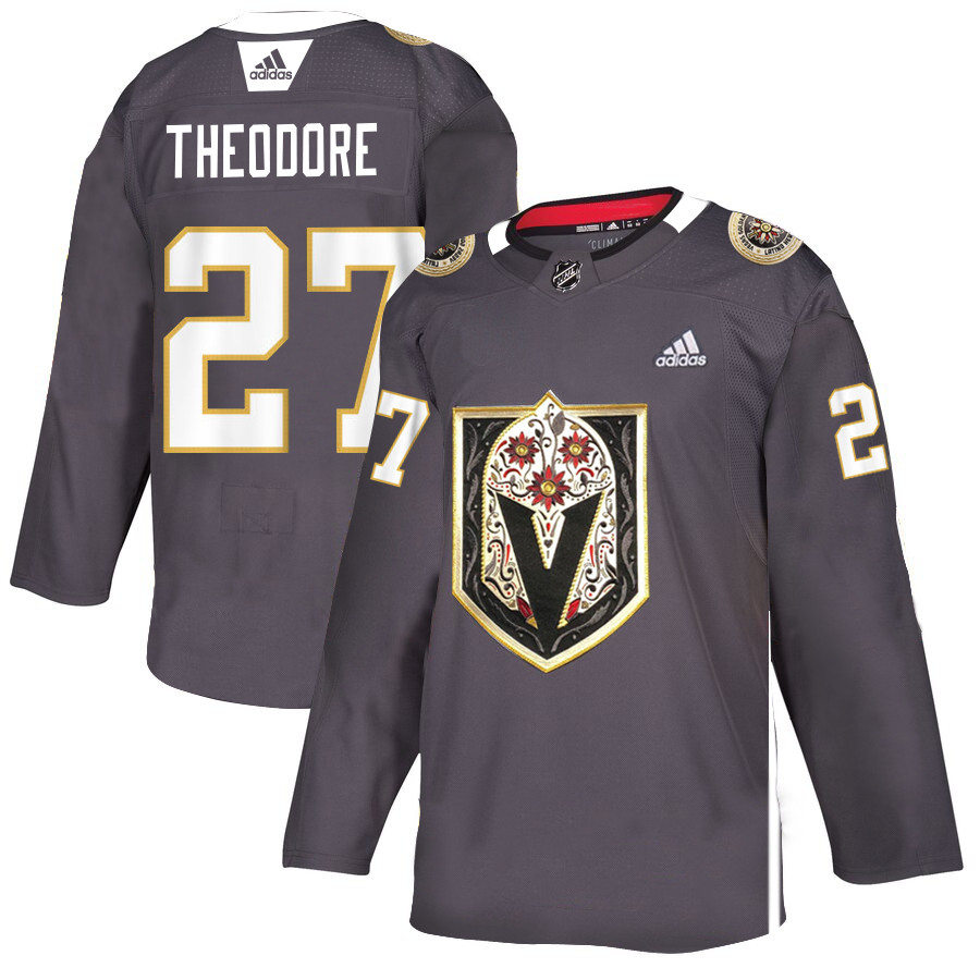 Personalized Vegas Golden Knights 27 Shea Theodore Gray Dia De Los Muertos Jersey