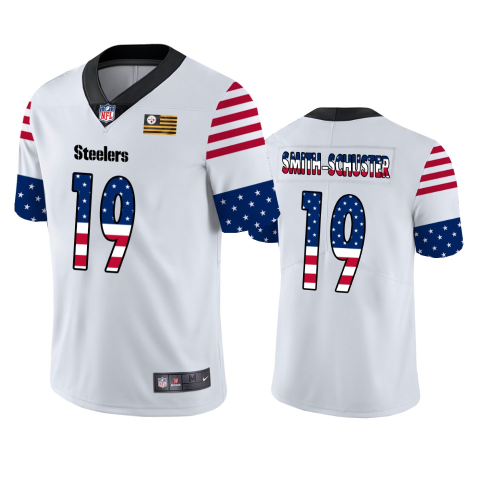 Personalized Steelers 19 JuJu Smith-Schuster White USA Flag Fashion Limited Jersey