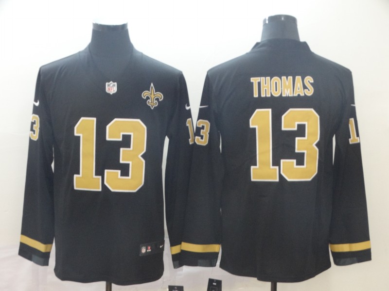 Personalized Saints 13 Michael Thomas Black Therma Long Sleeve Jersey