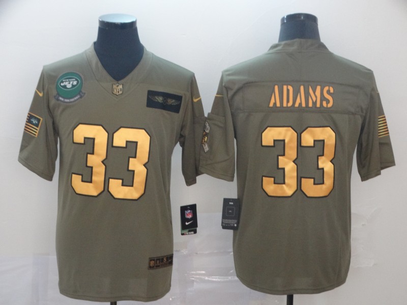 Personalized Jets 33 Jamal Adams 2019 Olive Gold Salute To Service Limited Jersey