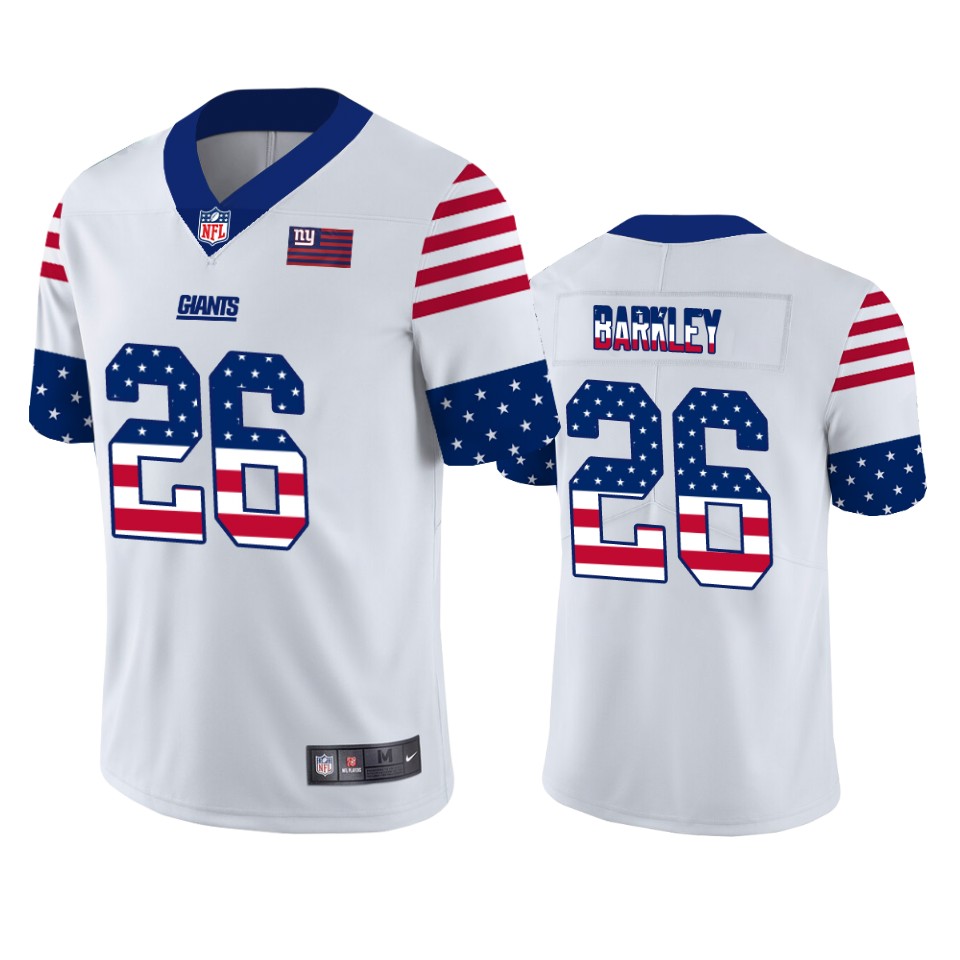 Personalized Giants 26 Saquon Barkley White USA Flag Fashion Limited Jersey