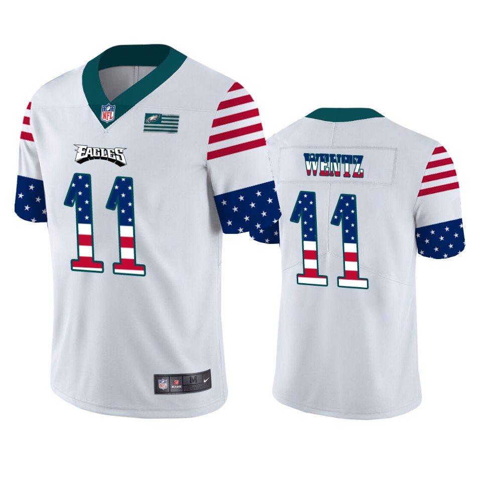Personalized Eagles 11 Carson Wentz White USA Flag Fashion Limited Jersey