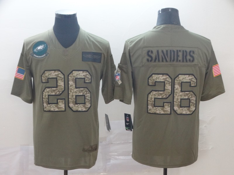 Personalized Eagles 26 Miles Sanders 2019 Olive Camo Salute To Service Limited Jersey