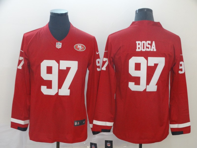 Personalized 49ers 97 Nick Bosa Red Therma Long Sleeve Jersey