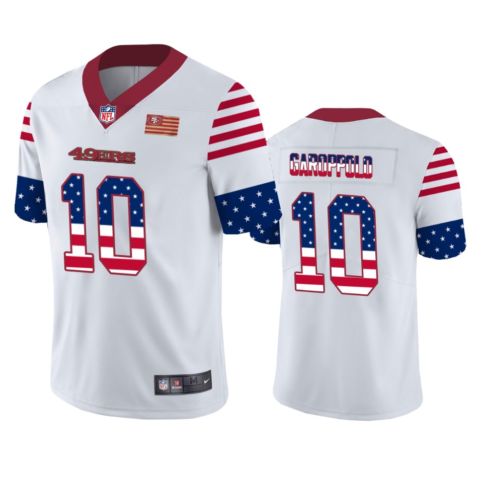 Personalized 49ers 10 Jimmy Garoppolo White USA Flag Fashion Limited Jersey