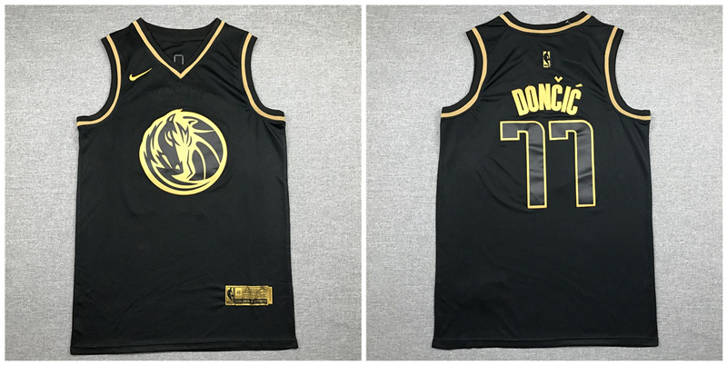 Personalized Mavericks 77 Luka Doncic Black Gold Swingman Jersey