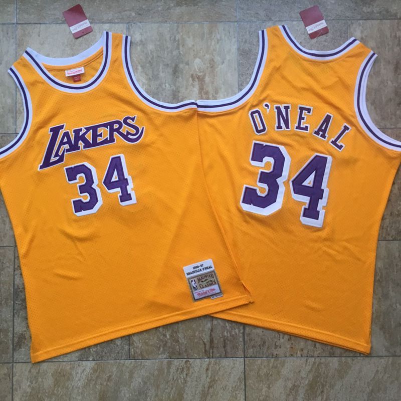 Personalized Lakers 34 Shaquille O’Neal Yellow 1996-97 Hardwood Classics Jersey