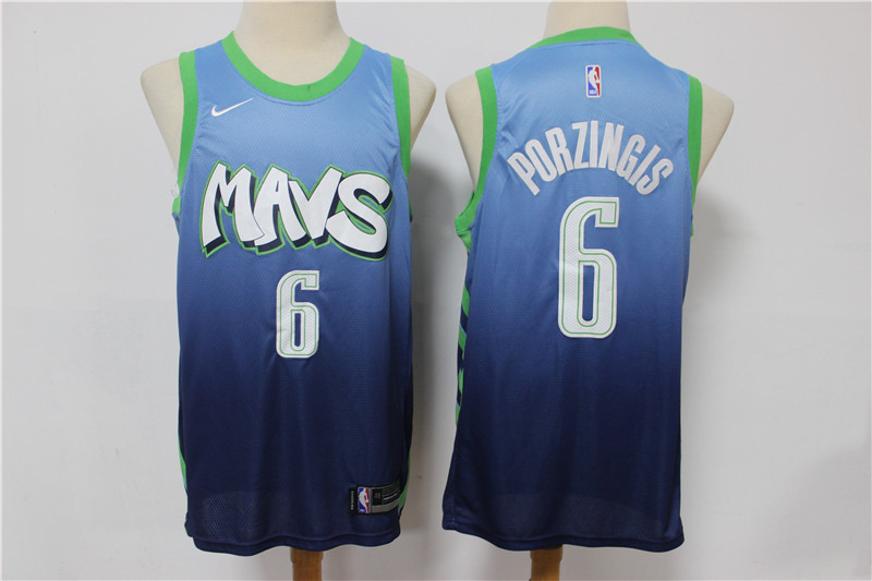 Personalized Mavericks 6 Kristaps Porzingis Blue 2019-20 City Edition Swingman Jersey