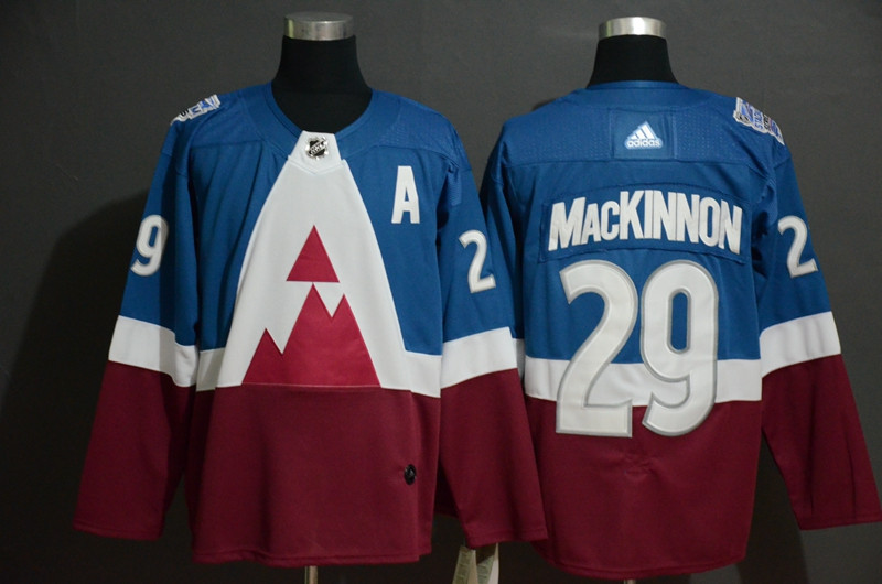 Personalized Avalanche 29 Nathan MacKinnon Blue Red 2020 NHL Stadium Series Jersey