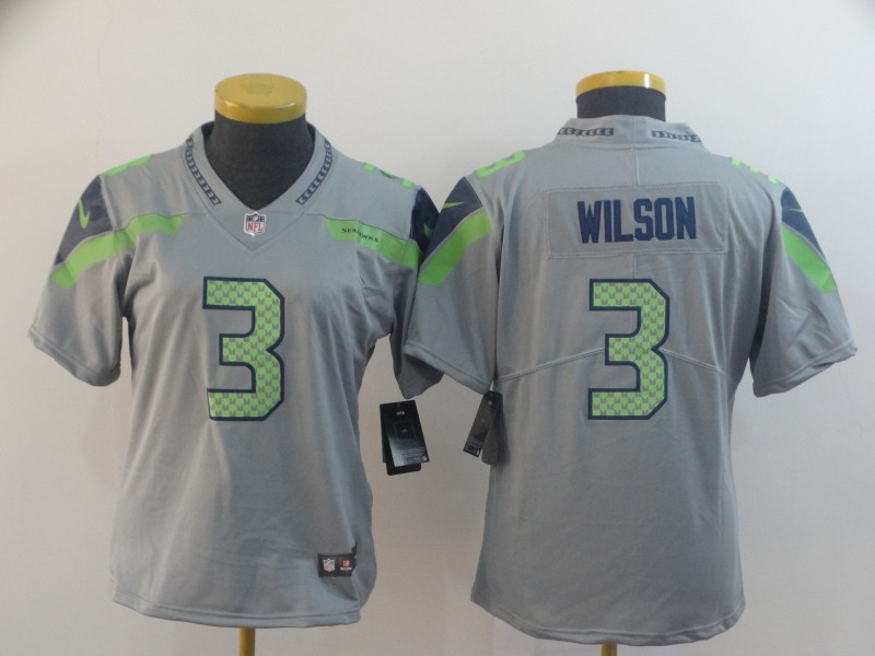 Personalized Women Seahawks 3 Russell Wilson Gray Women Inverted Legend Limited Jersey
