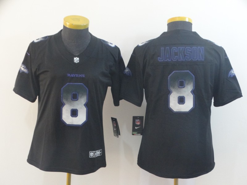 Personalized Women Ravens 8 Lamar Jackson Smoke Women Untouchable Limited Jersey