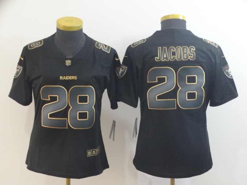 Personalized Women Raiders 28 Josh Jacobs Black Gold Women Untouchable Limited Jersey