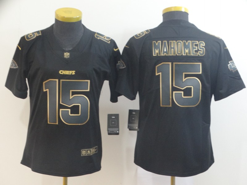 Personalized Women Chiefs 15 Patrick Mahomes Black Gold Women Untouchable Limited Jersey