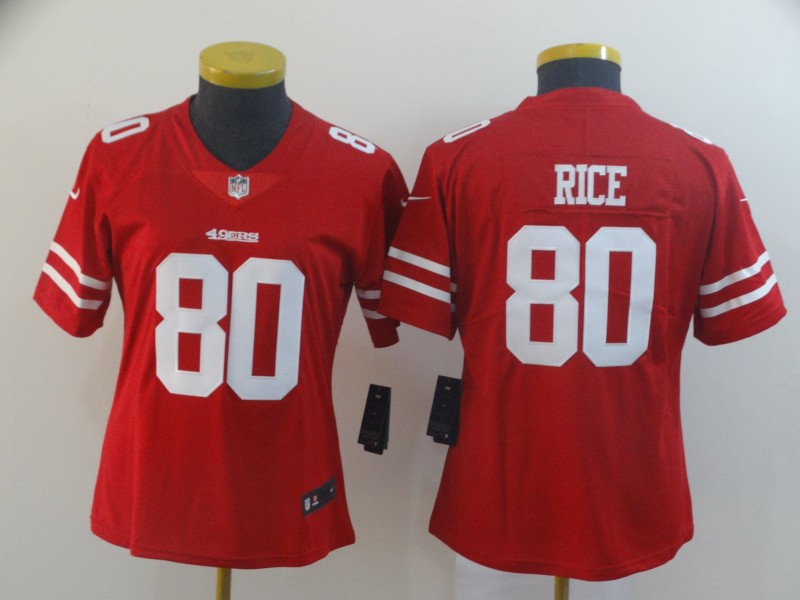 Personalized Women 49ers 80 Jerry Rice Red Women Untouchable Limited Jersey