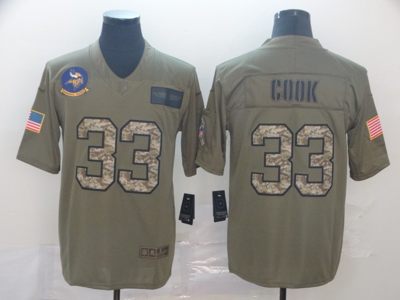 Personalized Vikings 33 Dalvin Cook 2019 Olive Camo Salute To Service Limited Jersey