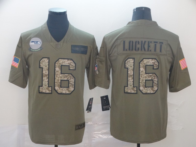 Personalized Seahawks 16 Tyler Lockett 2019 Olive Camo Salute To Service Limited Jersey