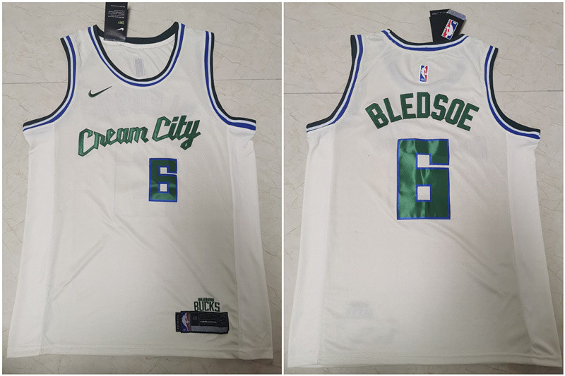 Personalized Bucks 6 Eric Bledsoe White 2019-20 City Edition Swingman Jersey