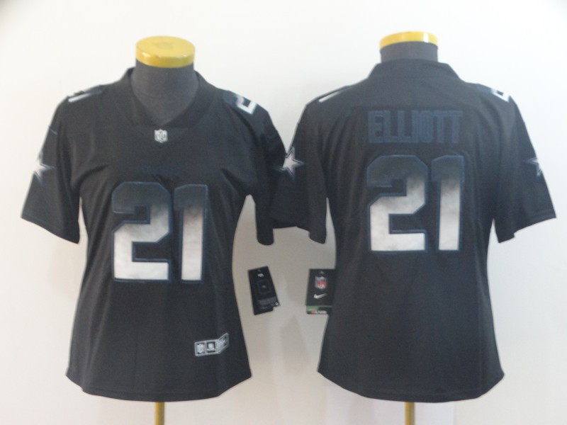 Personalized Women Cowboys 21 Ezekiel Elliott Black Arch Smoke Women Untouchable Limited Jersey