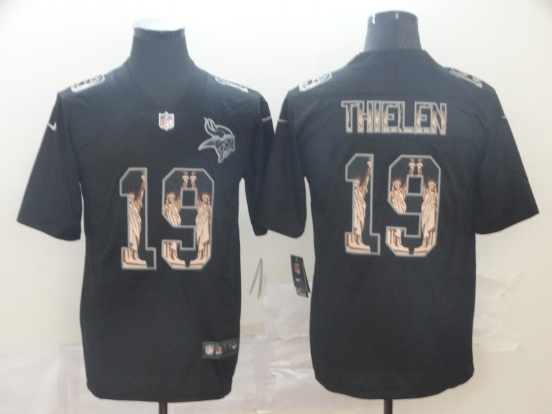 Personalized Vikings 19 Adam Thielen Black Statue Of Liberty Limited Jersey