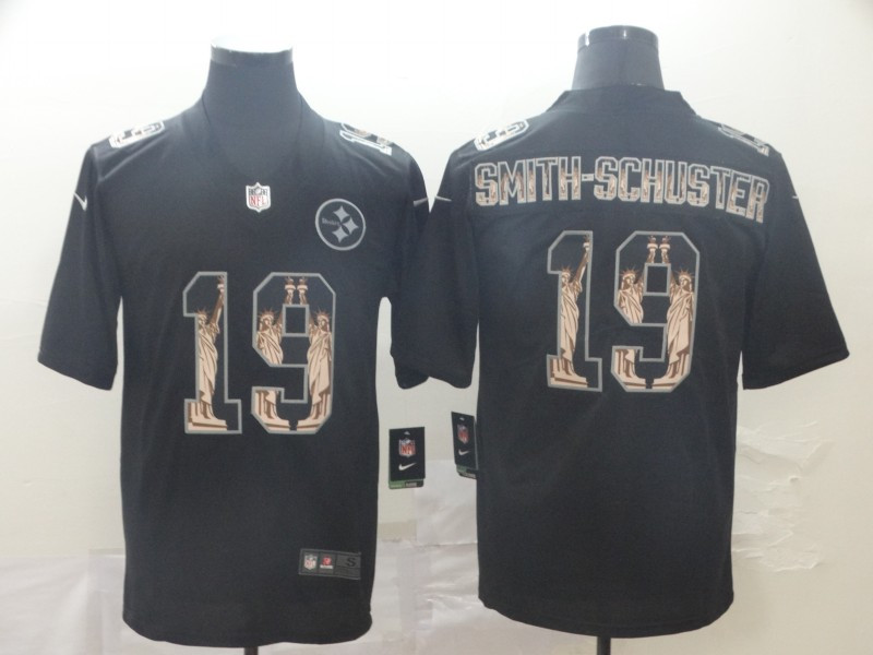 Personalized Steelers 19 JuJu Smith-Schuster Black Statue Of Liberty Limited Jersey