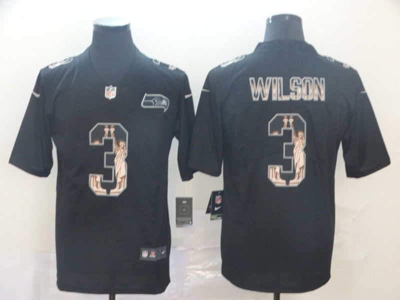Personalized Seahawks 3 Russell Wilson Black Statue Of Liberty Limited Jersey