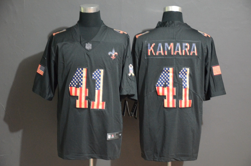 Personalized Saints 41 Alvin Kamara 2019 Black Salute To Service USA Flag Fashion Limited Jersey