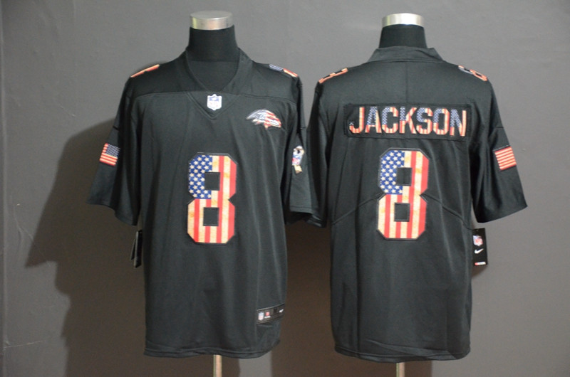 Personalized Ravens 8 Lamar Jackson 2019 Black Salute To Service USA Flag Fashion Limited Jersey